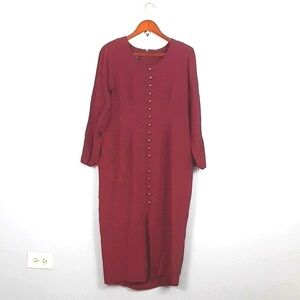 Vintage 90's Dawn Joy Burgundy Long Sleeve Gold Button Down Midi Dress